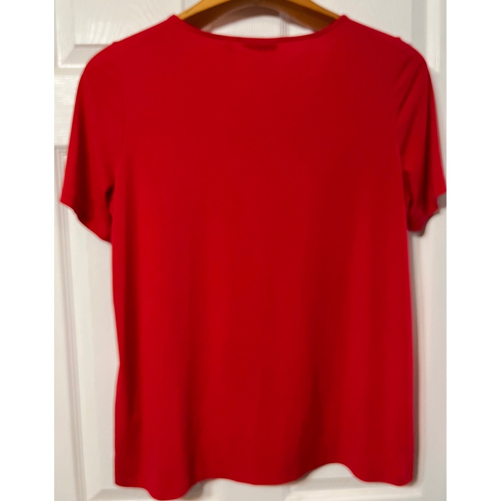 Susan Graver Liquid Knit Red Keyhole Neck Short Sleeve Tunic Top Womens Size L - Picture 2 of 5